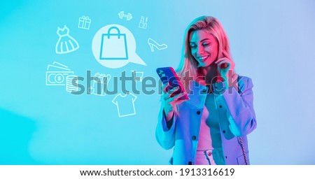 Pretty Woman Makes Purchases Through The Internet Stok fotoğraf © Alones