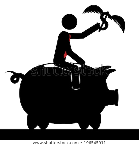 Stock fotó: Abstract White Man Holds Rides On Piggy Bank