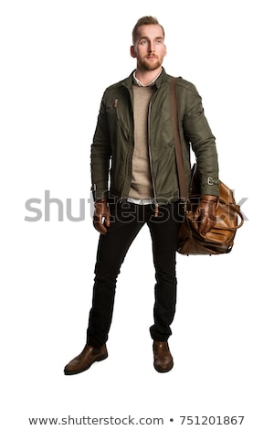 Stock fotó: Handsome Man Pulling His Black Leather Jacket