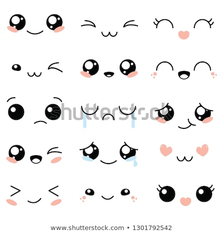 Stock fotó: Kawaii Cute Eyes And Lips Icons Set Kawaii Character