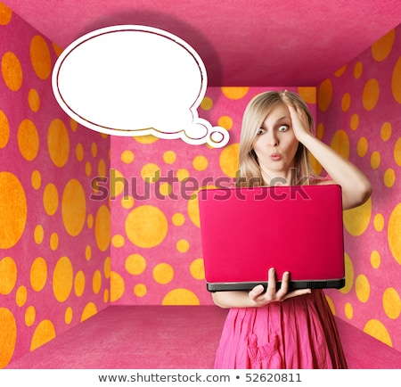 Stock photo: Surprised Blonde In Pink Dress With Thought Bubble