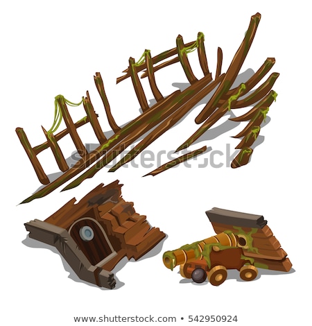 Foto stock: Wrecks Of Ship On The Seabed Isolated On White Background Vector Cartoon Close Up Illustration