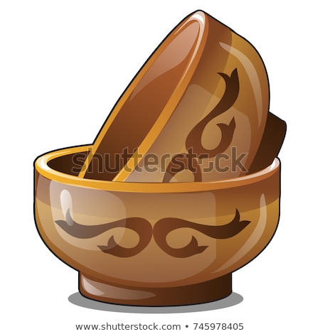 Zdjęcia stock: Set Of Two Brown Earthenware Bowls With Patterns Isolated On White Background Kitchenware In Asian