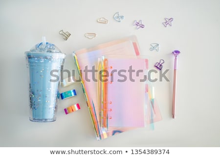 Stockfoto: Notepad And Stationery On White Background Planner For Business And Study Fans Of Stationery