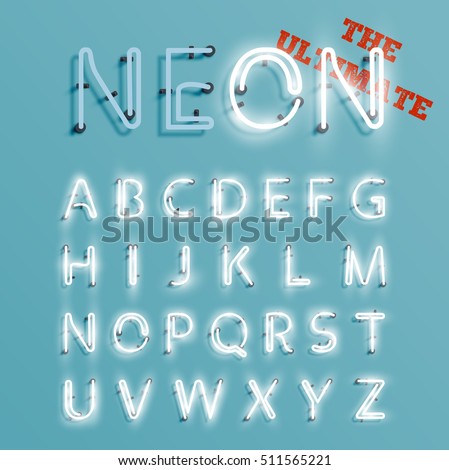 Stock photo: Realistic Neon Character Typeset Vector