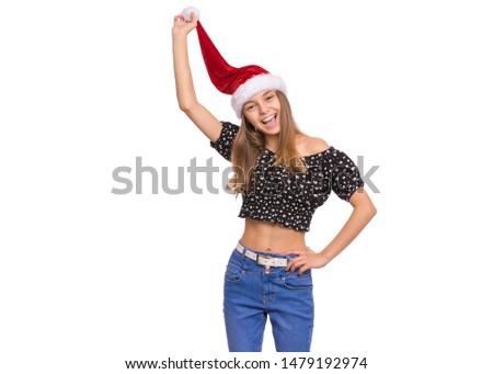 Stock fotó: Teenage Girl With Christmas Hat