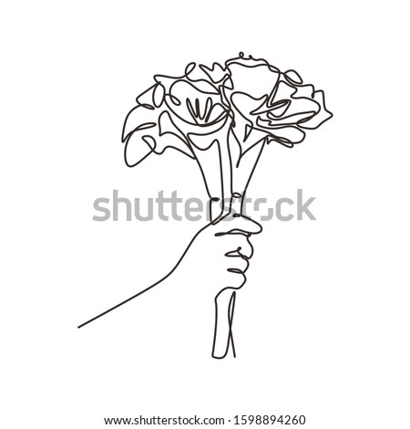 Сток-фото: Roses Stylized Flower Bouquet Hand Drawing Outline Icon Symbol Present For Wedding Birthday Invi
