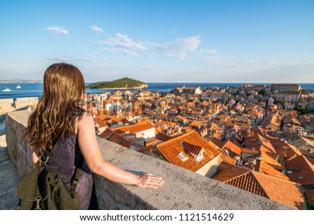 Stockfoto: Town Of Dubrovnik City Walls Unesco World Heritage Site Aerial V