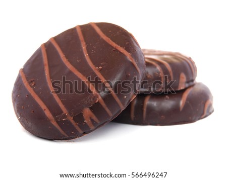 [[stock_photo]]: White Chocolate Biscuit Cookies With Chocolate Blocks And Curls On White Background