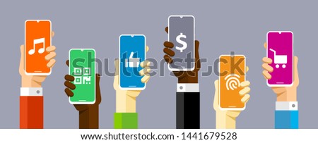 Shopping Finance Wallet Qr Code Music And Social Media Applications On Smartphone Screen In Huma Сток-фото © karetniy