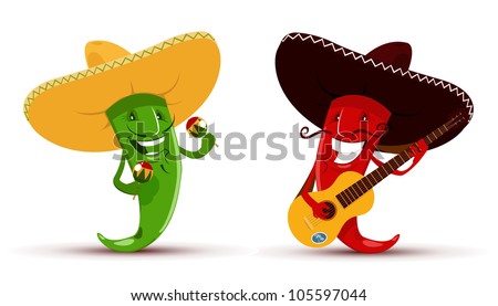 Zdjęcia stock: Funny Chili Pepper In Sombrero Plays Traditional Mexican Guitar Viva La Fiesta Hand Drawn Lettering