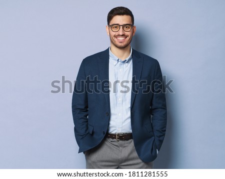 Stock fotó: Portrait Of Adult Man Wearing Formal Clothes And Glasses Holding