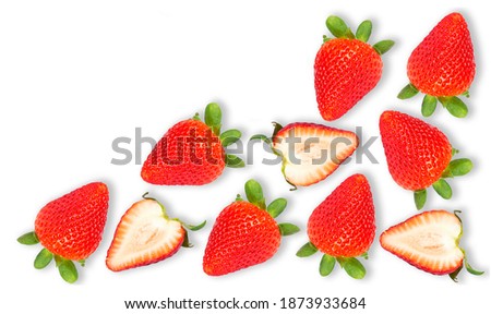 Foto stock: Sliced Strawberry Isolated Macro Strawberry Pattern Frame With Copy Space Food Background