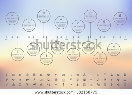 Сток-фото: Modern Rainbow Timeline With Circle Milestones With Pastel Fill Set Of Icons Included