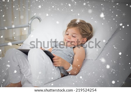 Foto stock: Composite Image Of Little Girl Using Digital Tablet In The Living Room 3d