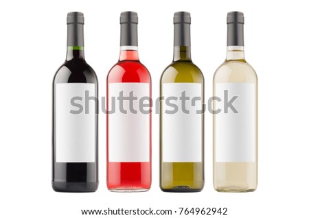 ストックフォト: Set Wine Bottles Different Colors - Red Green Black  On White Wooden Board Mock Up