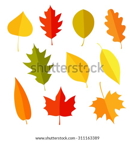 Foto stock: Autumn Icons Set Flat Or Cartoon Stylecollection Design Elements With Yellow Leaves Trees Mushroo