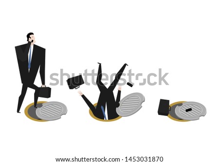 [[stock_photo]]: Boss Into Manhole Underground Sewer Businessman Fell Sewer Hatc