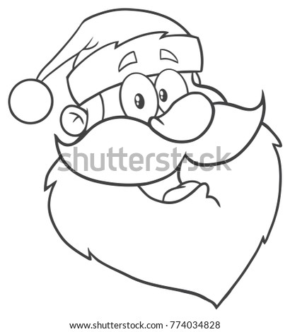 Stockfoto: Black And White Santa Claus Face Classic Cartoon Mascot Character Hand Drawing