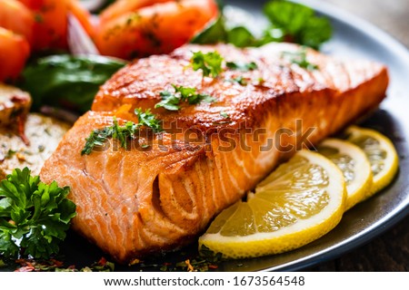 Stock photo: Grilled Salmon And Lemon