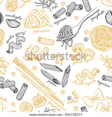 Stockfoto: Cartoon Cute Doodles Hand Drawn Italian Food Seamless Pattern S