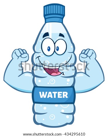 ストックフォト: Cartoon Illustation Of A Water Plastic Bottle Cartoon Character Flexing His Muscles