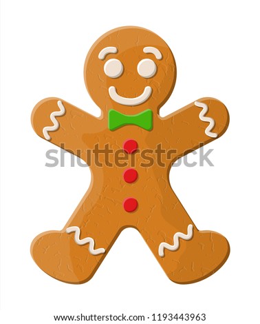 Foto d'archivio: Gingerbread Man Decorated Colored Icing Isolated On White Background Holiday Cookie In Shape Of Gir