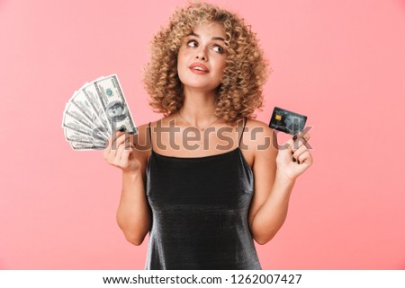 Stock fotó: Photo Of Glamorous Curly Woman 20s Wearing Dress Holding Gift Bo