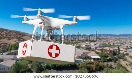 Stock photo: Unmanned Aircraft System Uav Quadcopter Drone Delivering Packa