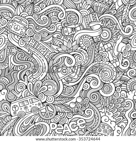 Stock photo: Cartoon Hand Drawn Doodles On The Subject Of Hippie Style Theme