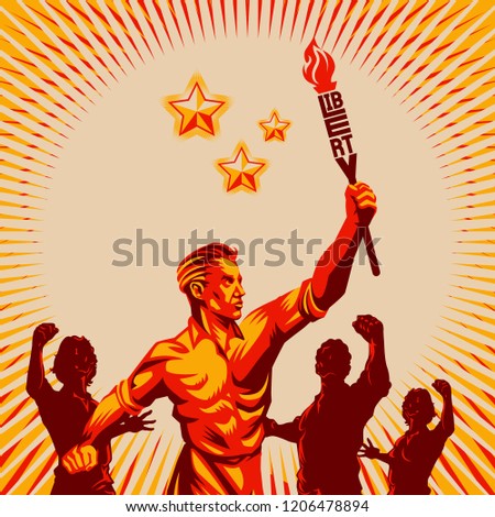 Foto stock: Worker On Strike Man Holding Poster With Printed Protest Messag