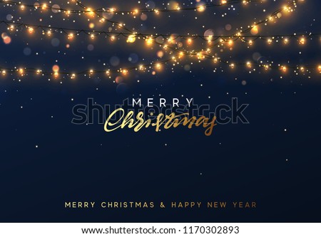 Сток-фото: Merry Christmas Card With Neon Color And Bokeh Lighting Background