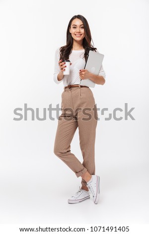 Foto stock: Full Length Portrait Of A Beautiful Woman Holding Blank Board