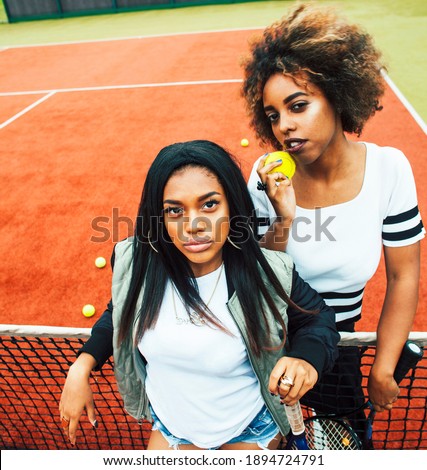 Stock fotó: Young Pretty Girlfriends Hanging On Tennis Court Fashion Stylis