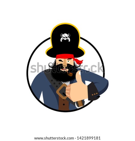 Stockfoto: Pirate Thumbs Up Filibuster Winks Emoji Buccaneer Cheerful Ve