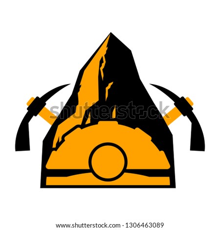 Foto stock: Mining Logo Meiner Emblem Helmet And Pickaxe And Coal Rock Ve