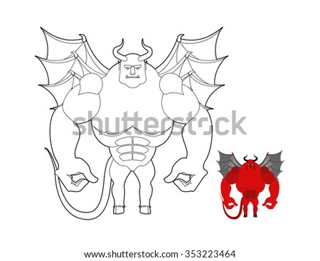 Foto stock: Devil Coloring Book Red Demon With Wings And Horns Helluva Ter