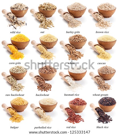 Stock foto: Rice Set In Wooden Scoop Parboiled And Brown Black And Red Ba