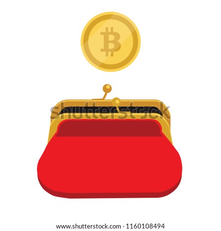 Stok fotoğraf: Bitcoin Wallet Concept Icon Golden Bitcoin Coin Red Purse Vector Illustration