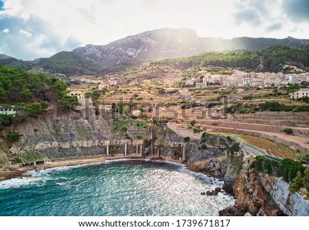 [[stock_photo]]: Coastal Town Of Banyalbufar And Mediterranean Sea Majorca Spai