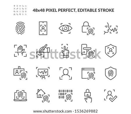 Stock photo: Editable Vector Line Fingerprint Scan Icon - Fingerprint Identification Symbol