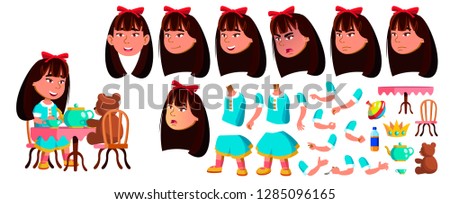 Zdjęcia stock: Asian Girl Kindergarten Kid Vector Animation Creation Set Face Emotions Gestures Playful Positiv