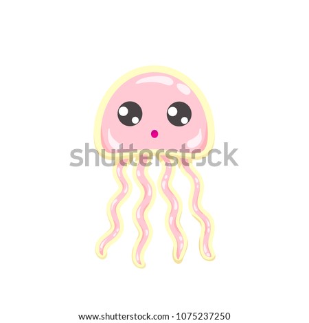 Stok fotoğraf: Kawaii Vector Rose Pink Jellyfish Japanese And Korean Cute Style Animal Emoji Tiny Small Medusae W