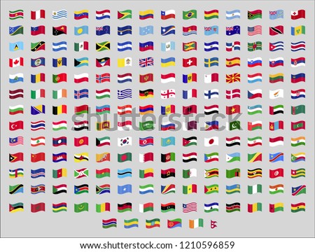 Stockfoto: Set Of Waving Flags Icons Isolated Official Symbols Of Countrys Vector Illustration