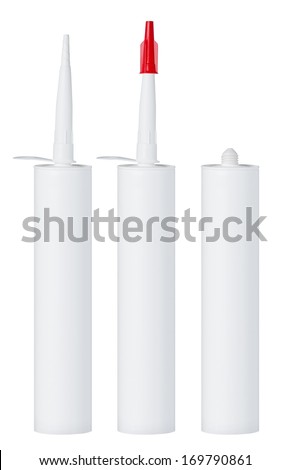 Foto d'archivio: Plastic Tube Of Silicone Sealant Or Glue Isolated On White Background Vector Cartoon Close Up Illus