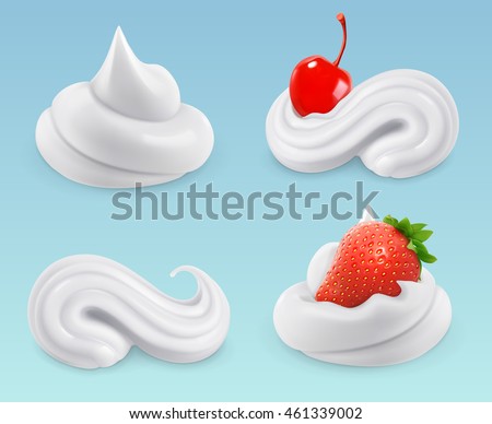 Stock fotó: Whipped Cream Set Vector White Creamy Swirl Vanilla Milk Dessert Soft Decoration Icon Frothy Swe