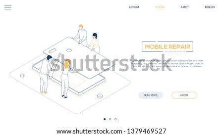 Stockfoto: Mobile Repair Service - Line Design Style Isometric Web Banner