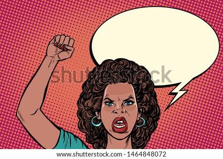 Zdjęcia stock: Angry Protester African Woman Rally Resistance Freedom Democracy