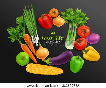 Stok fotoğraf: Vegan Plate Banner Vector Realistic Eggplant Pepper And Tomatoes Detailed 3d Illustrations