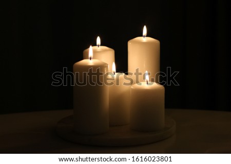 Zdjęcia stock: Aromatic Vanilla Yellow Candles Set At Night Christmas New Yea